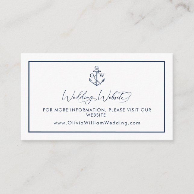 Nautical Anchor Monogram Wedding Website Enclosure Card (Front)