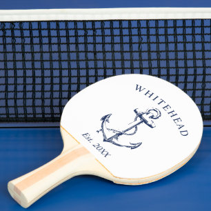 Nautical Anchor Monogram White Ping Pong Paddle