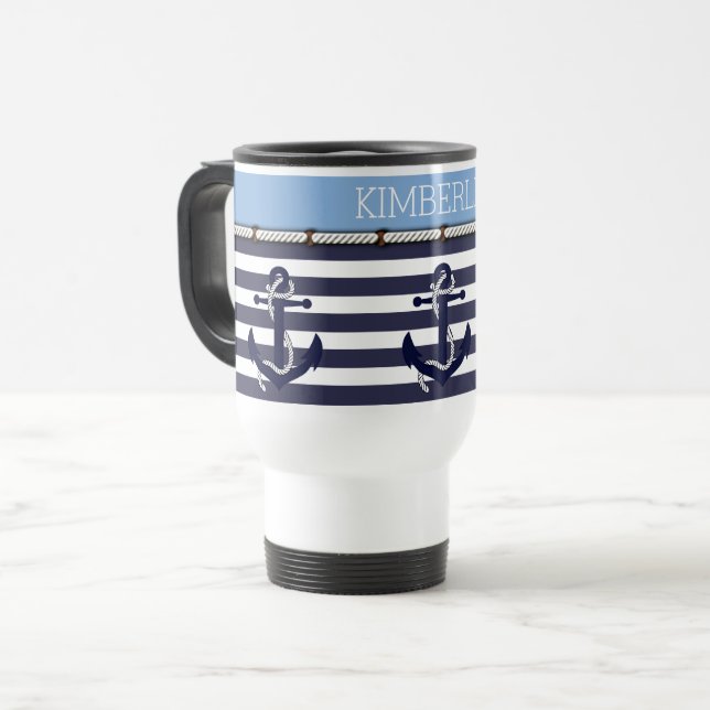 Nautical Anchor Motif Choose Your Colour Custom Travel Mug (Front Left)
