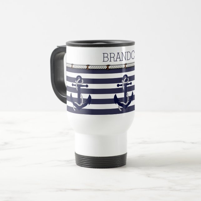 Nautical Anchor Motif Choose Your Colour Custom Travel Mug (Front Left)
