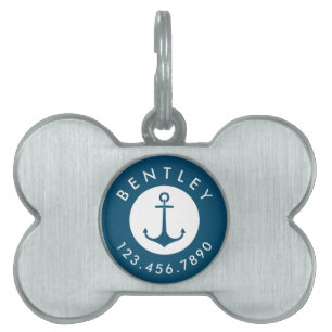 Nautical Anchor Name and Phone Number   Blue Pet ID Tag