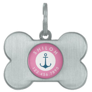 Nautical Anchor Name and Phone Number Pink Blue Pet ID Tag
