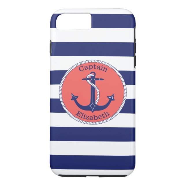 Nautical Anchor Navy and Coral Personalised Case-Mate iPhone Case (Back)