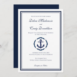 Nautical Anchor, Navy and Whtie Wedding Invitation