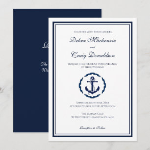 Nautical Anchor, Navy and Whtie Wedding Invitation