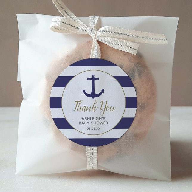 Nautical Anchor Navy Baby Shower Thank You Classic Round Sticker (Creator Uploaded)