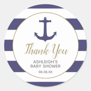 Nautical Anchor Navy Baby Shower Thank You Classic Round Sticker