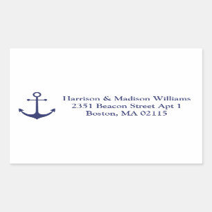 Nautical anchor navy blue and white custom addres rectangular sticker