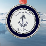 Nautical Anchor Navy Blue and White Metal Tree Decoration<br><div class="desc">Nautical Anchor Navy Blue and White Metal Ornament</div>