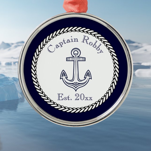 Nautical Anchor Navy Blue and White Metal Tree Decoration (Creator Uploaded)