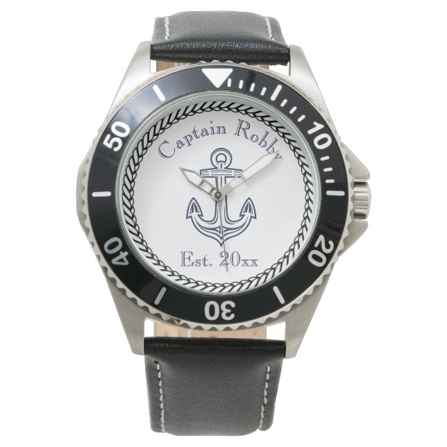 Nautical Anchor Navy Blue and White Watch (Front)