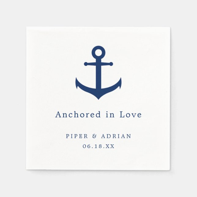 Nautical Anchor Navy Blue and White Wedding Napkin (Front)