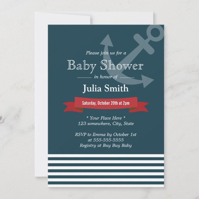 Nautical Anchor Navy Blue Baby Shower Invitations (Front)