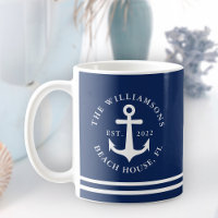 Nautical Anchor Navy Blue Beach House Family Name