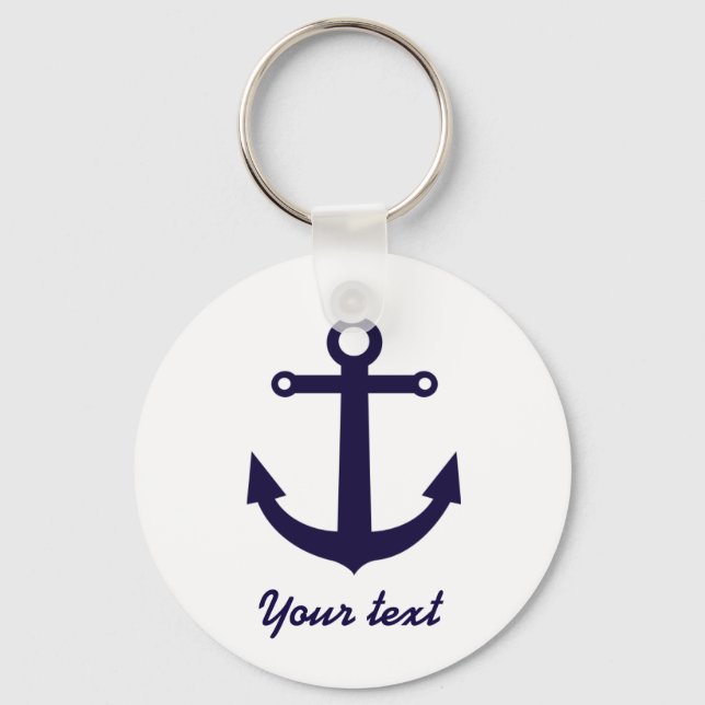 Nautical Anchor Navy Blue Beach Keychain (Front)