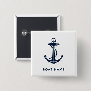Nautical Anchor Navy Blue Boat Name Coastal Custom 15 Cm Square Badge