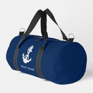 Nautical Anchor Navy Blue Boat Name Crew Duffle Bag