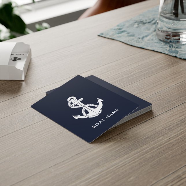 Nautical Anchor Navy Blue Boat Name Custom Playing Cards (Nautical Anchor Boat Name Custom Navy Blue Playing Cards)