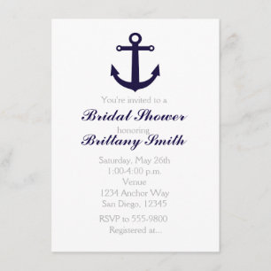 Nautical Anchor Navy Blue Bridal Shower Invitation