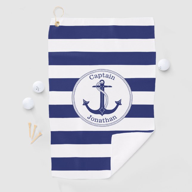 Nautical Anchor Navy Blue Captain Monogram Golf Towel (InSitu)