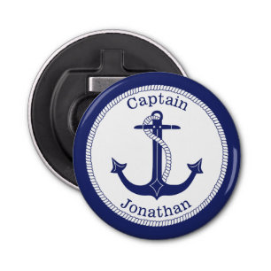 Nautical Anchor Navy Blue Captain Personalised Bottle Opener