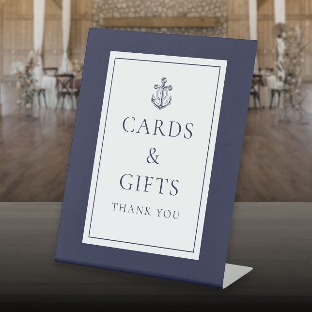 Nautical Anchor Navy Blue Cards And Gifts Pedestal Sign (Nautical Anchor Navy Blue Cards And Gifts Pedestal Sign)