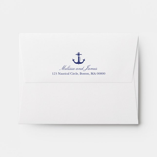 Nautical Anchor Navy Blue Coastal Wedding Envelope (Back (Top Flap))