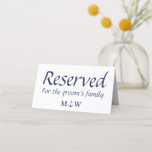 Nautical anchor navy blue custom reserved Wedding Place Card
