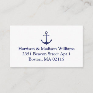 Nautical anchor navy blue custom Return Address Enclosure Card