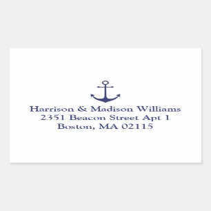 Nautical anchor navy blue custom Return Address Rectangular Sticker