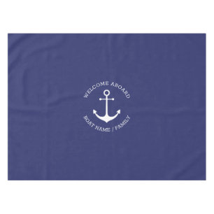 Nautical anchor navy blue Custom Welcome Aboard  Tablecloth