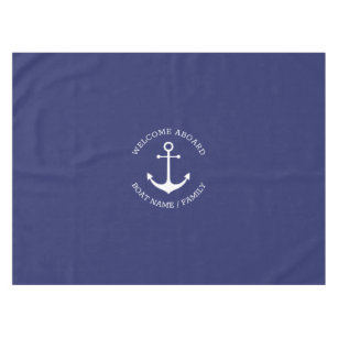 Nautical anchor navy blue Custom Welcome Aboard  Tablecloth