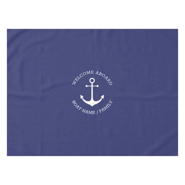 Nautical anchor navy blue Custom Welcome Aboard  Tablecloth (Front (Horizontal))