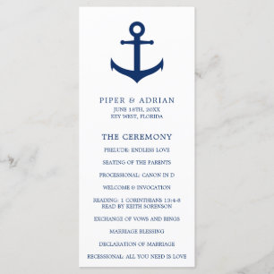 Nautical Anchor Navy Blue Elegant Wedding Programme