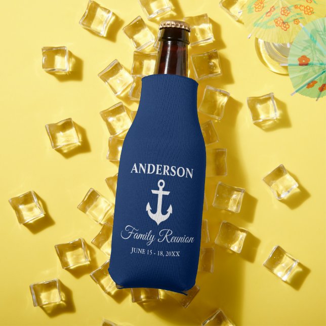 Nautical Anchor Navy Blue Family Reunion Bottle Cooler (In Situ Summer)