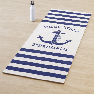 Nautical Anchor Navy Blue First Mate Monogrammed Yoga Mat