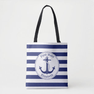 Nautical Anchor Navy Blue First Mate Personalised Tote Bag