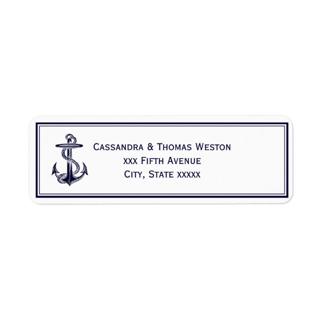 Nautical Anchor Navy Blue Framed 2 Address Label (Front)