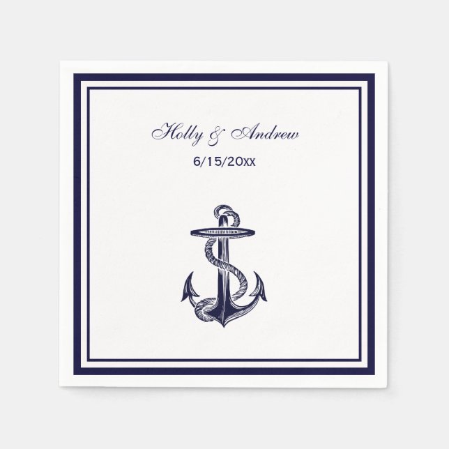 Nautical Anchor Navy Blue Framed 2 Napkins (Front)