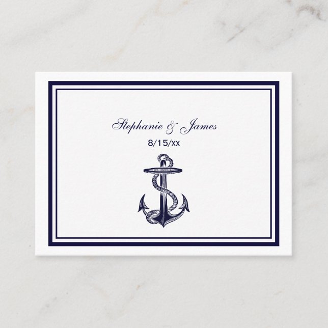 Nautical Anchor Navy Blue Framed 2 Place Cards #2 (Front)