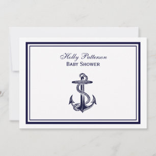 Nautical Anchor Navy Blue Framed 2H Baby Shower Invitation