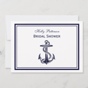 Nautical Anchor Navy Blue Framed 2H Bridal Shower Invitation