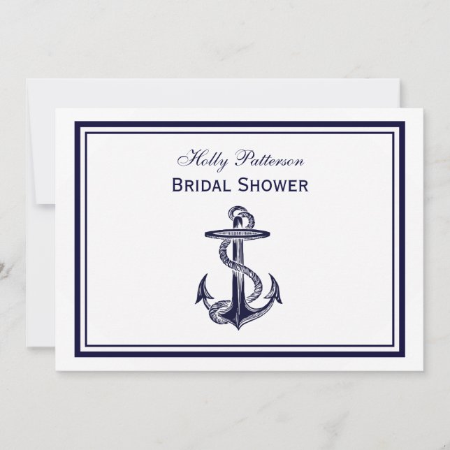 Nautical Anchor Navy Blue Framed 2H Bridal Shower Invitation (Front)