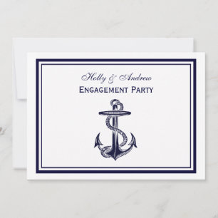 Nautical Anchor Navy Blue Framed 2H Engagement Invitation