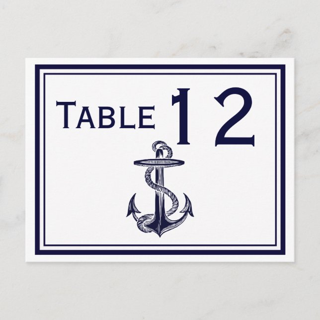 Nautical Anchor Navy Blue Framed 2H Table Number Postcard (Front)
