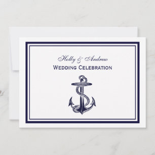 Nautical Anchor Navy Blue Framed 2H Wedding Invitation