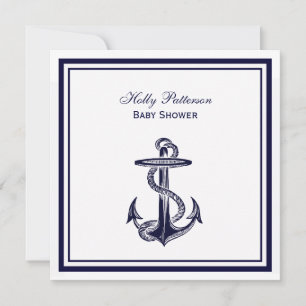 Nautical Anchor Navy Blue Framed 2SQ Baby Shower Invitation