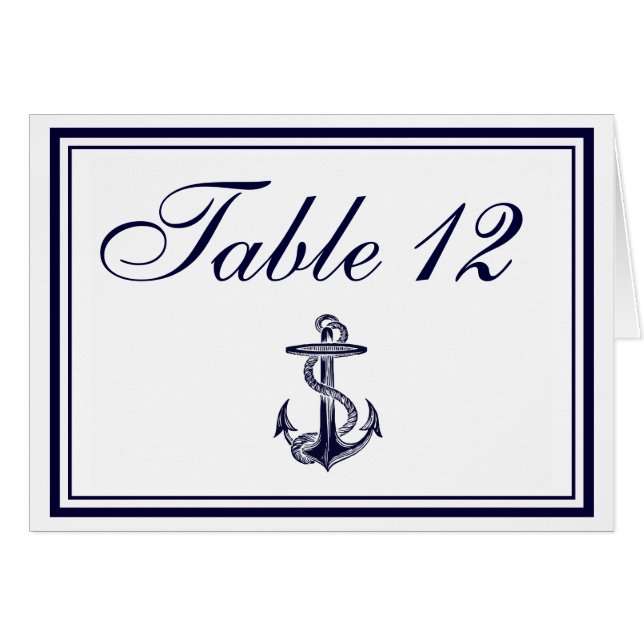 Nautical Anchor Navy Blue Framed 2SQ Table Number (Front Horizontal)