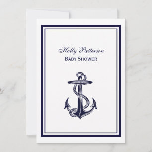 Nautical Anchor Navy Blue Framed 2V Baby Shower Invitation