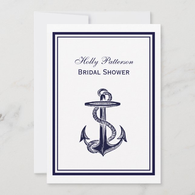 Nautical Anchor Navy Blue Framed 2V Bridal Shower Invitation (Front)